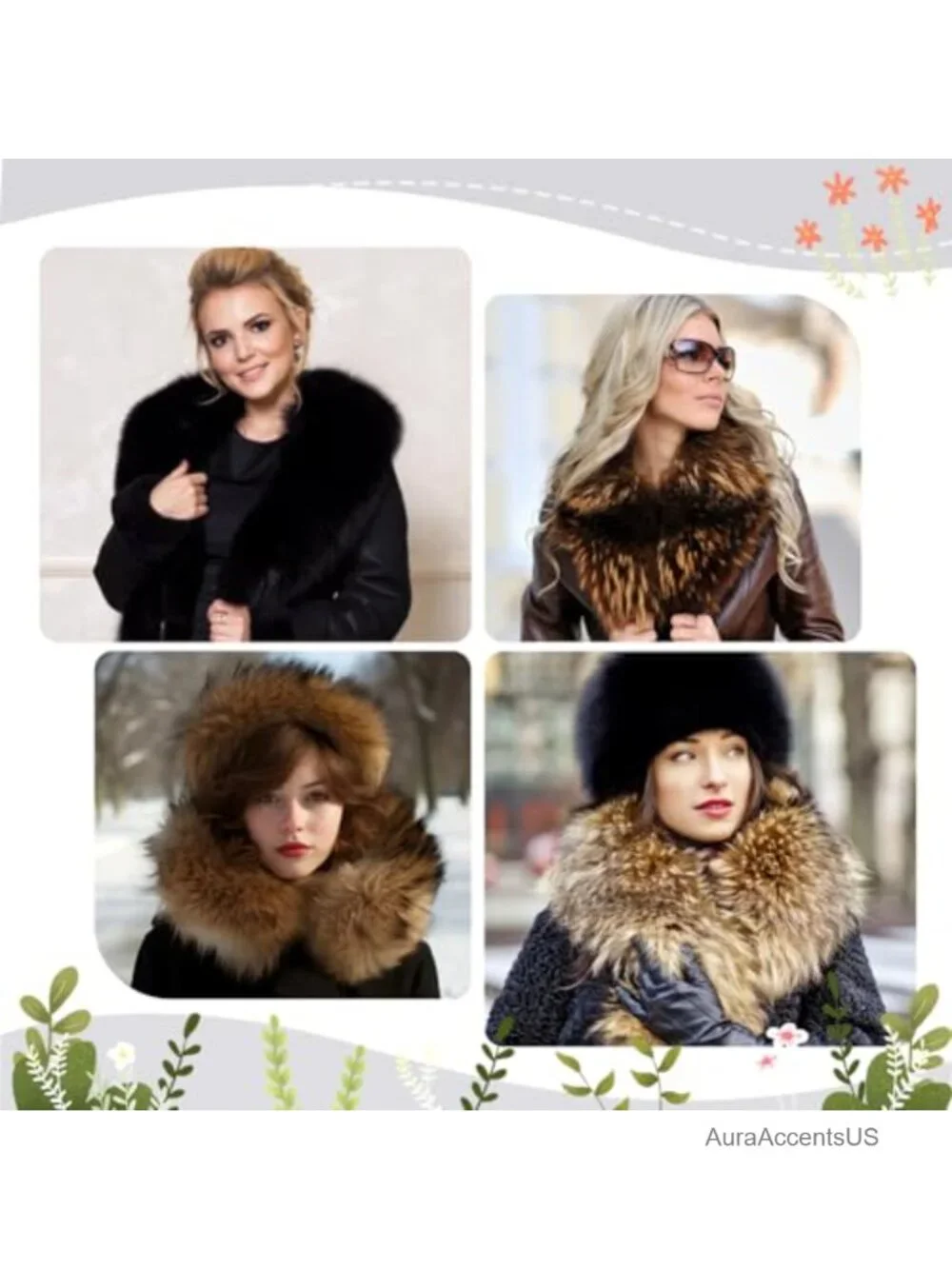 Faux Fur Detachable Collar Scarf Wrap for Winter Coat Hood Trim
